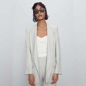 Zara Satin Effect Ecru Blazer - Small
